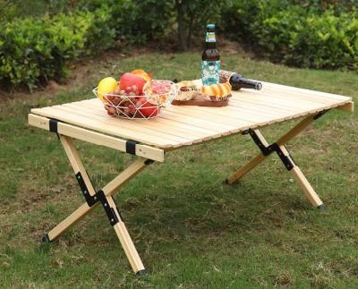 Wooden Folding Table Outdoor Compact Table Fold up Roll out Top for Picnic
