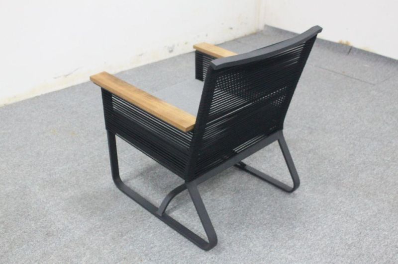 Small Patio Furniture Waterproof Cushions Outdoor Restaurant Chair with Teak Armrest