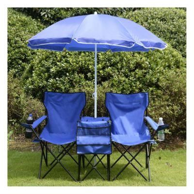 Portable Folding Picnic Double Chair W/Umbrella Table Cooler Beach Camping Chair