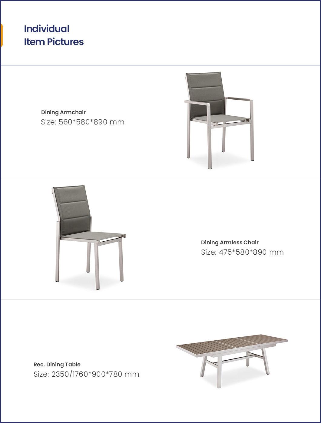 Hot Sale Outdoor Furniture Plastic Wood Extensible Table Garden Set with Mesh Chairs - Trevi