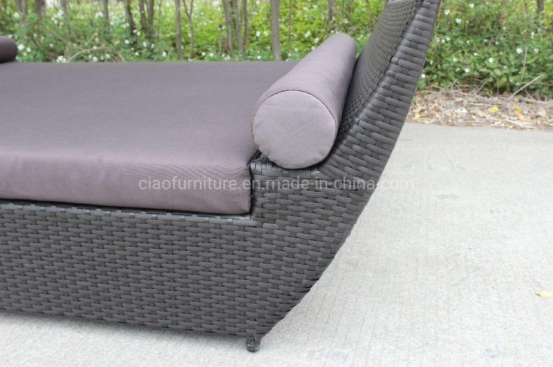 Garden Patio Rattan Leisure Long Sunbed Outdoor Furniture with Canopy