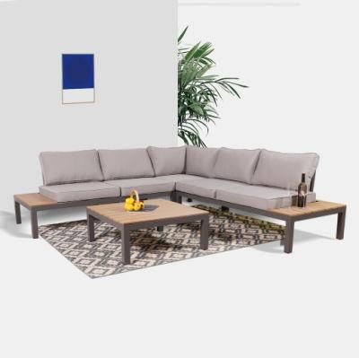 Cheap Modular L Shape Sofa Set Patio Use Poly Wood with Coffee Table Outdoor Garden Furniture