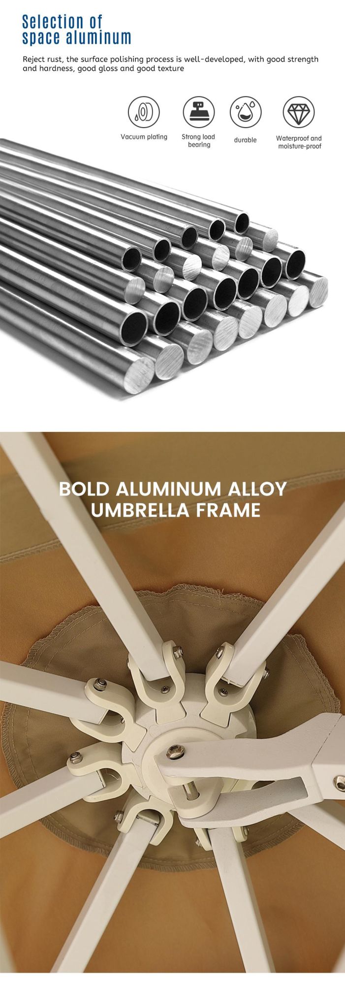 New Listing Luxury Single Top Outdoor UV Isolation Aluminum MID Pole Outdoor Umbrella