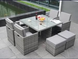 Rattan Furniture Space-Saving Set Patio Dining Table with Leisure Chairs