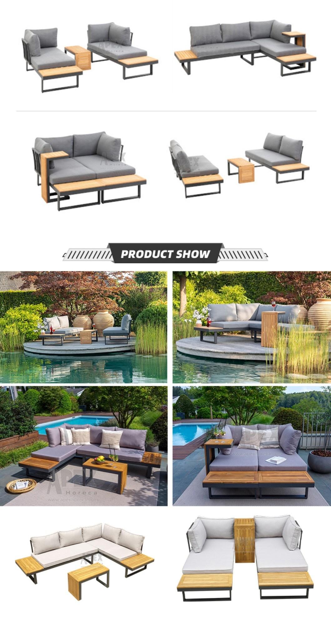 Outdoor Waterproof Fabric Poly Wood Table Top High Density Cushion Sofa Set