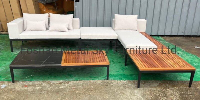 Outdoor Aluminum Garden Hotel Restaurant Villa Patio Teak Combination Wooden Sofa