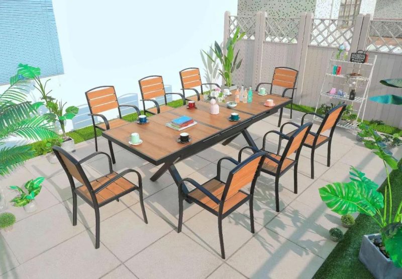 Outdoor Furniture Garden Set Dining Metal Chair Base Metal Arm Chairs Ploywood Frame Outdoor Garden and Patio Furniture Set