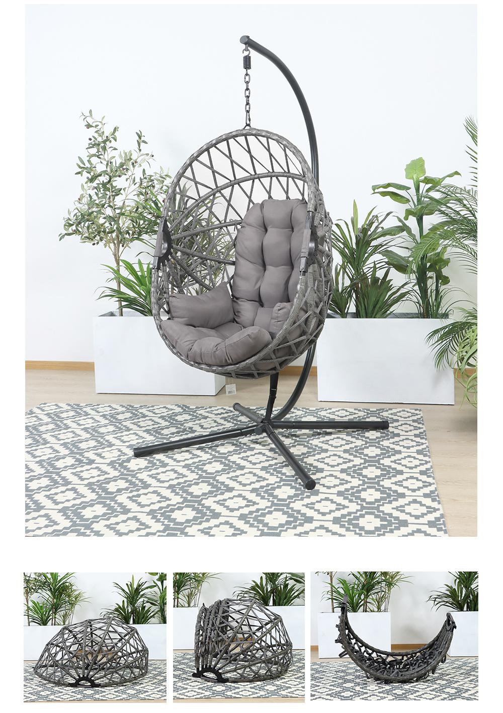 Patio Swings Double Egg Rattan Swing Chair Hanging Chair with Metal Stand Furniture