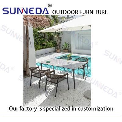 Modern Leisure Hotel Garden Ceramic Surface Aluminum Frame Dining Table and Chair