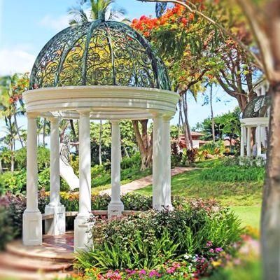 White Marble Columns Gazebo with Cast Iron Roof