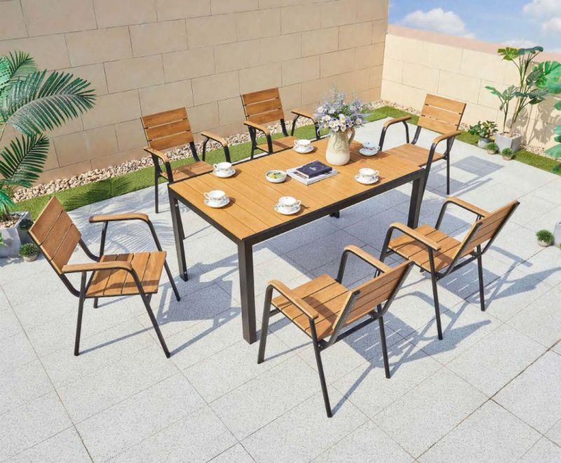 Garden Patio Furniture Outdoor Restaurant Plastic Wood Dining Chair with Table Outdoor Furniture Set