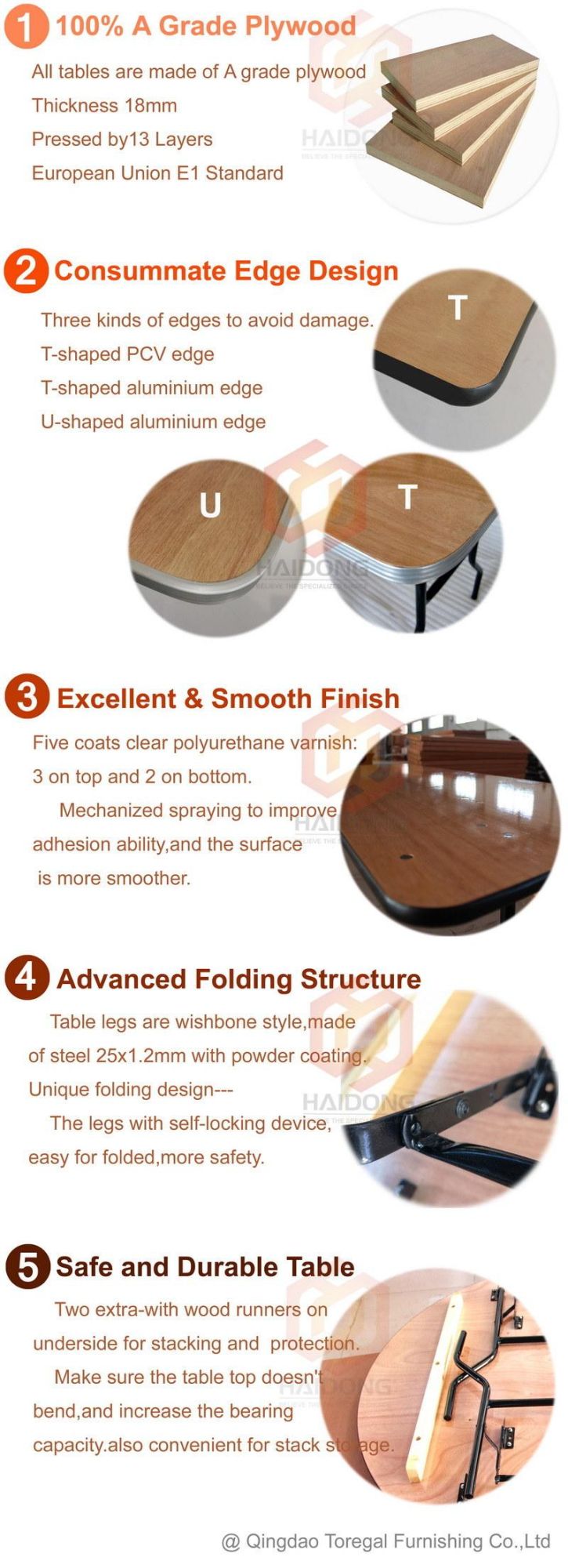 Oak Wood Effect Top Plywood Folding Tables with Aluminium Edge