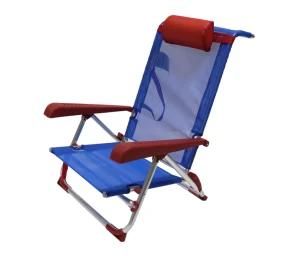 7 Positions Beach Chair Folding Chair Low Seat with Pillow Blue/Red