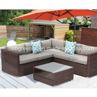 4-Piece Outdoor Garden Furniture Set Brown Wicker Sectional Sofa with Coffee Table, Cushions
