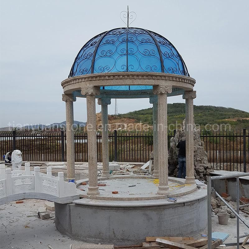 White Marble Gazebo with Columns and Balustrade for Garden Decoration