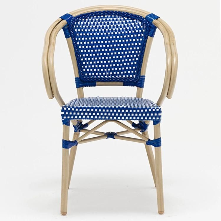 Look as Bamboo Garden Rattan French Metal Cafe Chair with Aluminum Frame