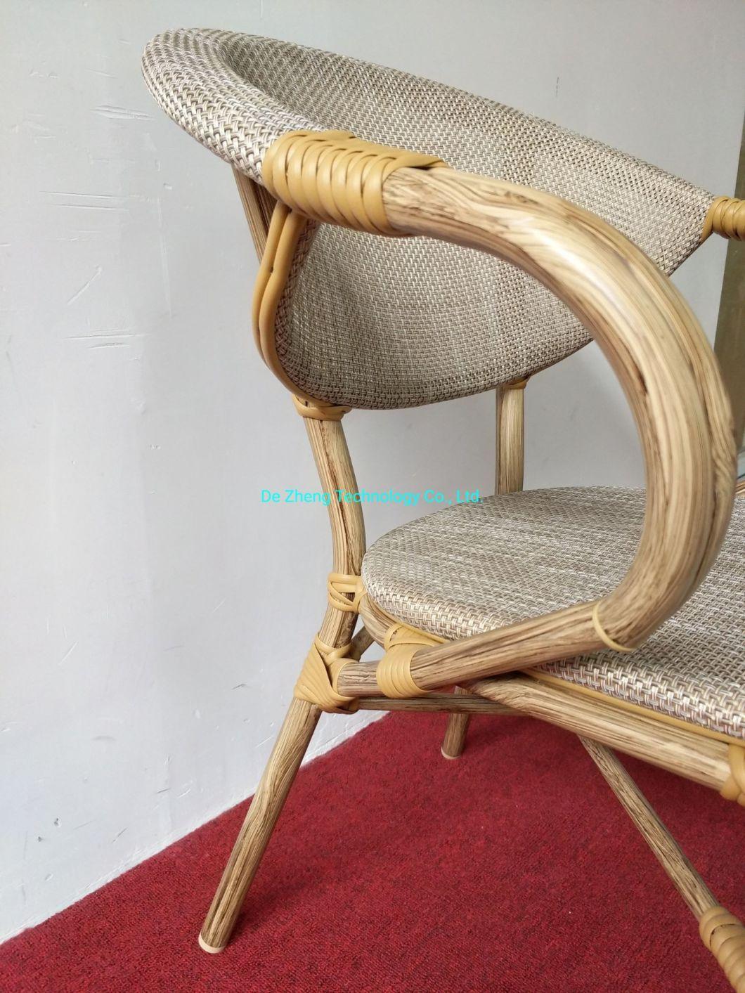French Leisure Commercial Hotel Mesh Textylene Mesh Restaurant Aluminum Armrest Outdoor Dining Furniture