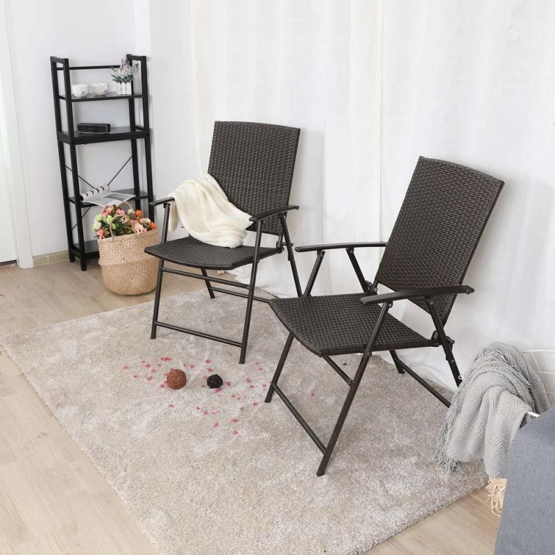 Villa Patio Rattan Folding Chair Suitable for Indoor or Outdoor Wicker Chair, 2 Pack