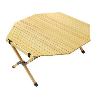 Outdoor Furniture Easy Foldable Light Weight Egg Roll Top Wood Beech Table for Camping Picnic Table