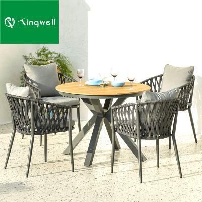 Antique Bistro Cafe Wooden Table Set with Waterproof Cushion Chair