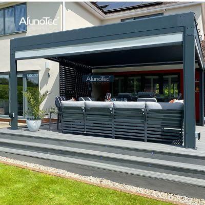AlunoTec Waterproof Motorized Louver Pavilion Sliding Roof Gazebo Pergola Bioclimatique Aluminium with Zip Screen