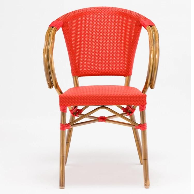 Look as Bamboo Garden Rattan French Metal Cafe Chair with Aluminum Frame