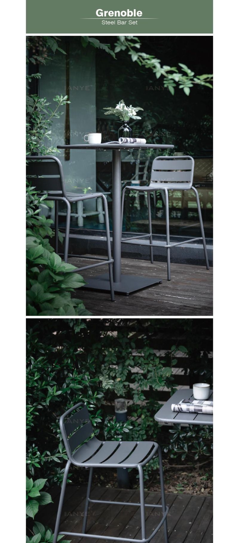 Modern Restaurant Table Leisure Metal Coffee Table Garden Chair Steel Bistro Chair Outdoor Furniture