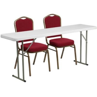 6-Foot Plastic Folding Training Table Set with 2 Crown Back Stack Chairs