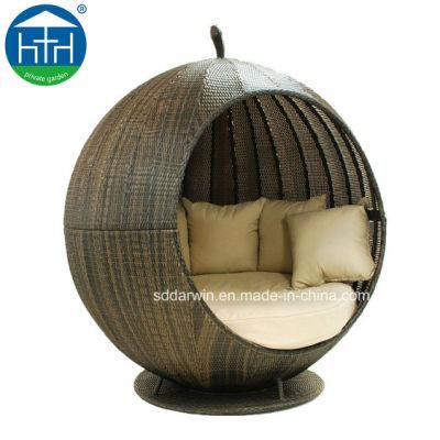 Luxury Garden Wicker PE Rattan Daybed Furniture Round Chaise Lounge with Canopy