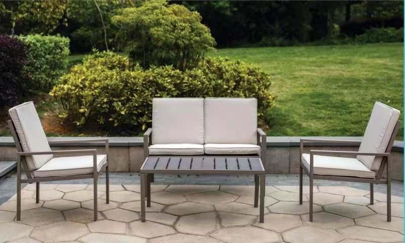 Four Colors off White Brown Anthrancite Black PE Steel Wood Grain Patio Coffee Table in Catering restaurant Hotel Use Outdoor Garden Camping Home modern Sets