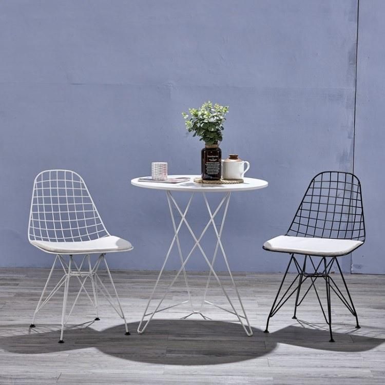 Fashion Stackable Cafe Black EMS Metal Garden Chair Gold Metal Wire Coffee Chair Hotel Dining Chair with Cushion