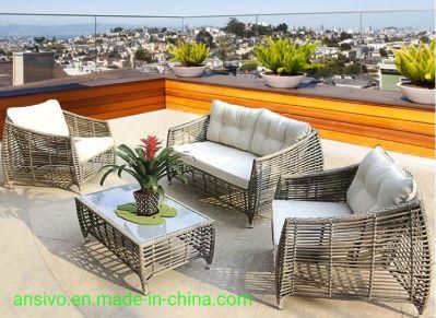 Cubed Rattan Garden Furniture Outdoor Sofa Rattan-Like Rattan Combination Creative Sun Room Sofa Round Rattan Rattan Three-Person