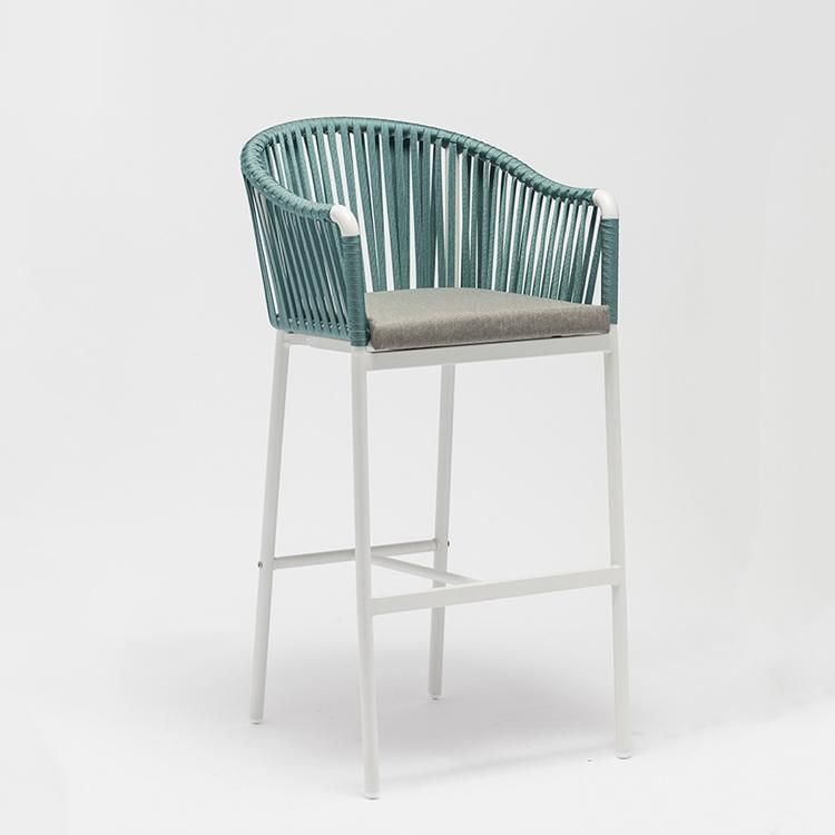 Modern Garden Furniture Aluminum Outdoor Woven Rope Patio Chair with Arms Blue Color for Balcony