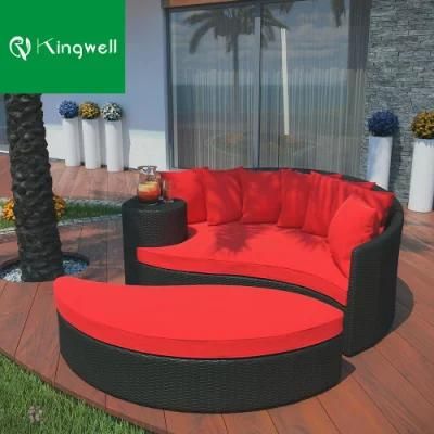 Round Sun Loungers Kd Plastic Rattan Daybed for Outdoor Furniture
