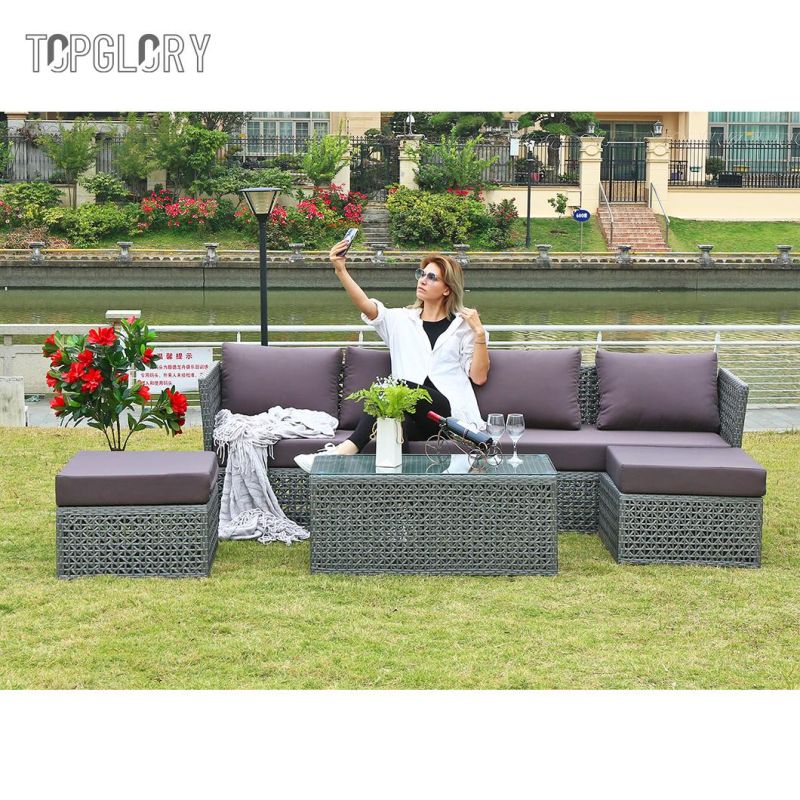 2022 Factory New Design Outdoor Rattan Furniture Sofa Set with Ottoman