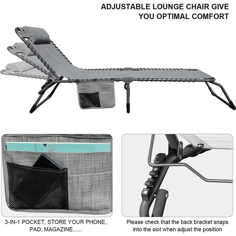Outdoor Folding Chair Lounge Chair for Beach Sunbathing with Pillow