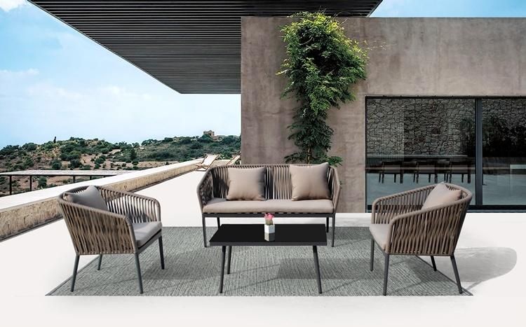 High End Handmade Garden Furniture Aluminum Frame Rope Chair Coffee Table Outdoor Sofa Set