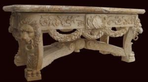 Lion Head Carving Stone Table, Garden Outdoor Table Bench