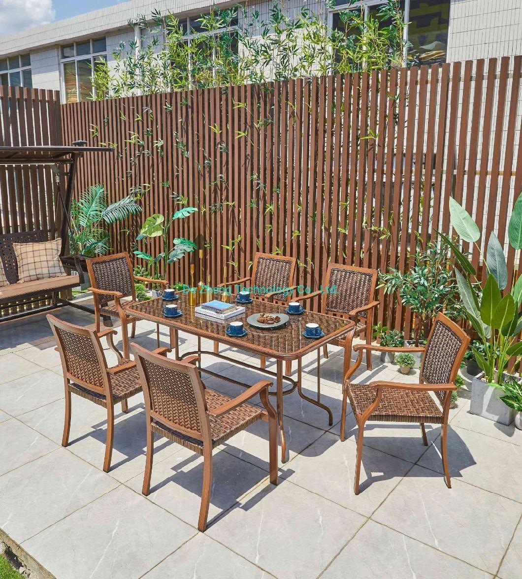 Rattan Wicker 6-Piece Outdoor Patio French Bistro Plastic Furniture Garden Dining Table Set