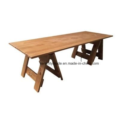 Vintage Style Trestle Folding Wooden Dining Table for Commercial Use