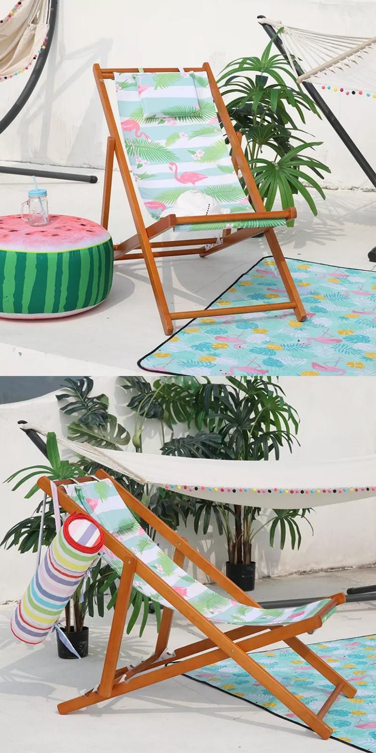 Wholesale Custom Logo Adjustable Folding Wood Lounge Deck Chair Beach Chairs