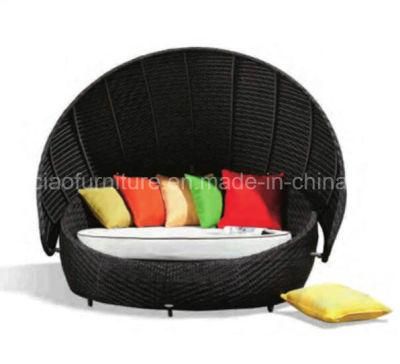 Hot Sell Big Size Synthetic Rattan Sun Bed Outdoor Furniture with Rattan Canopy