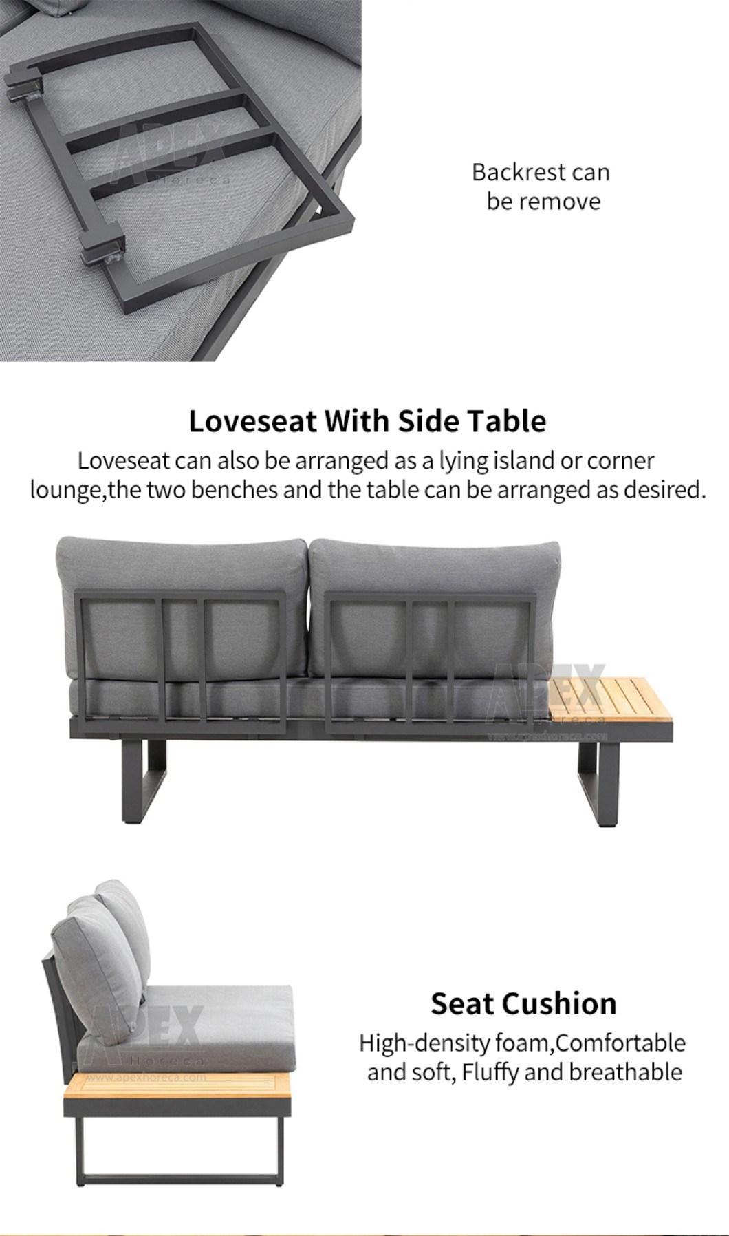 Outdoor Waterproof Fabric Poly Wood Table Top High Density Cushion Sofa Set