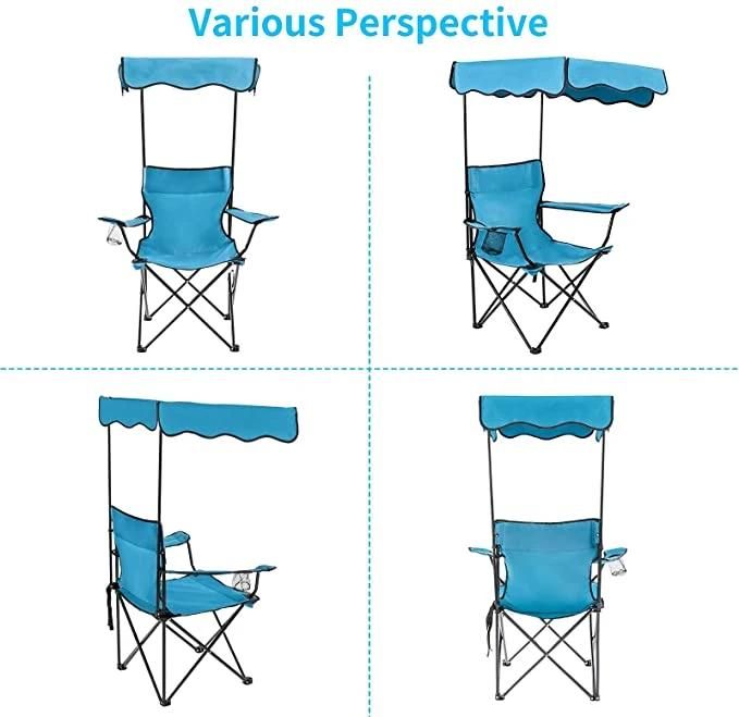 Outdoor Camping Chair, Beach Chair with Canopy Shade, Portable & Folding Camping Chair with Shade Canopy, Heavy Duty Canopy Chair with Durable Folding Seat