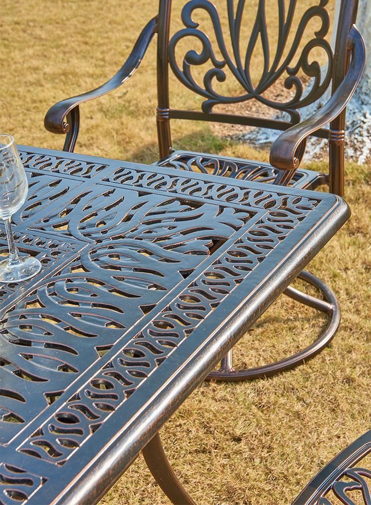 Durable Cast Aluminum Coffee Patio Set 6 Chair Outdoor Furniture for Home Party