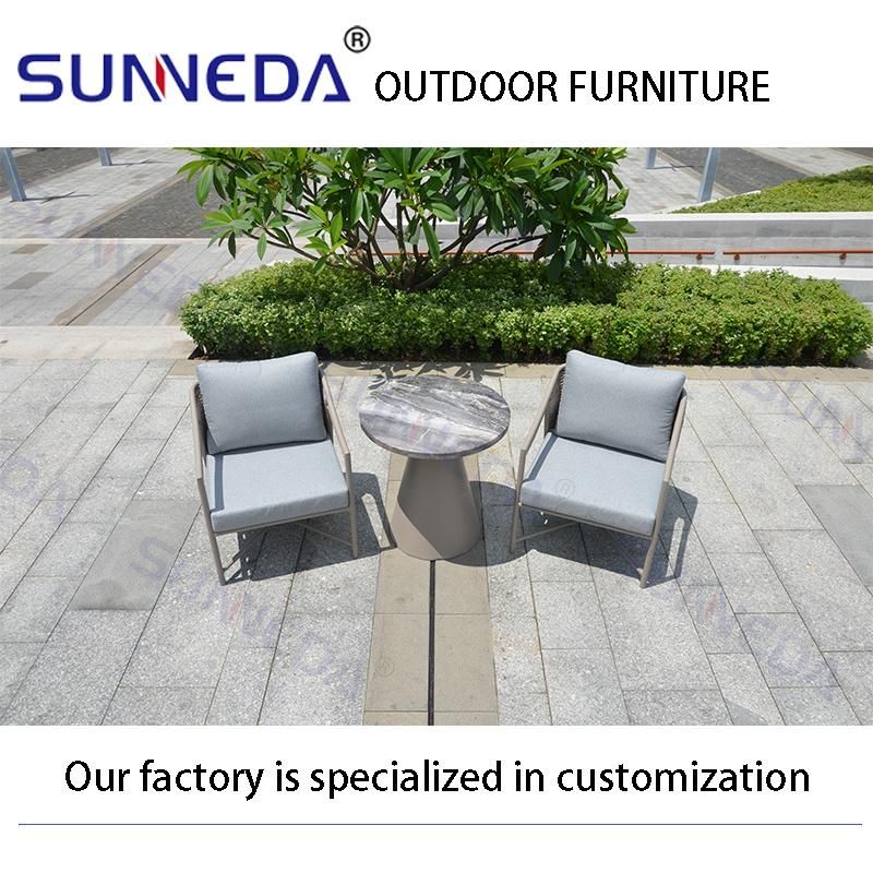 Factory Wholesale Aluminum Frame Back Knitting Rattan Marble Top Outdoor Furniture Table and Chair