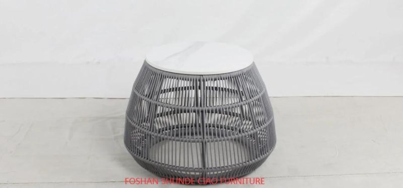 4.0 Grey Color Rope Weaving Outdoor Marble Top Round Coffee Table Outdoor Furniture