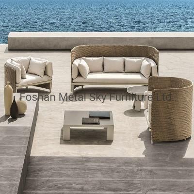 Outdoor Hotel Restaurant Patio Garden Rope Rattan Aluminum Wicker Sofa