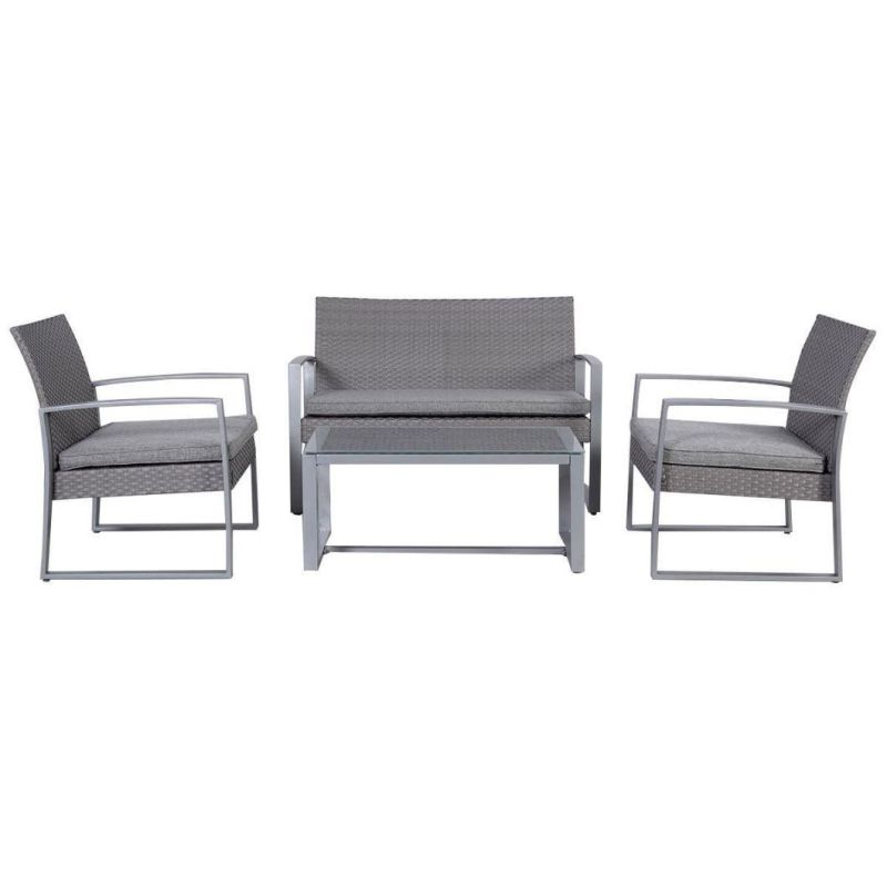 4PCS Patio Furniture Set Cushioned Outdoor Wicker Rattan Garden Lawn Sofa Seat (Dark Gray)