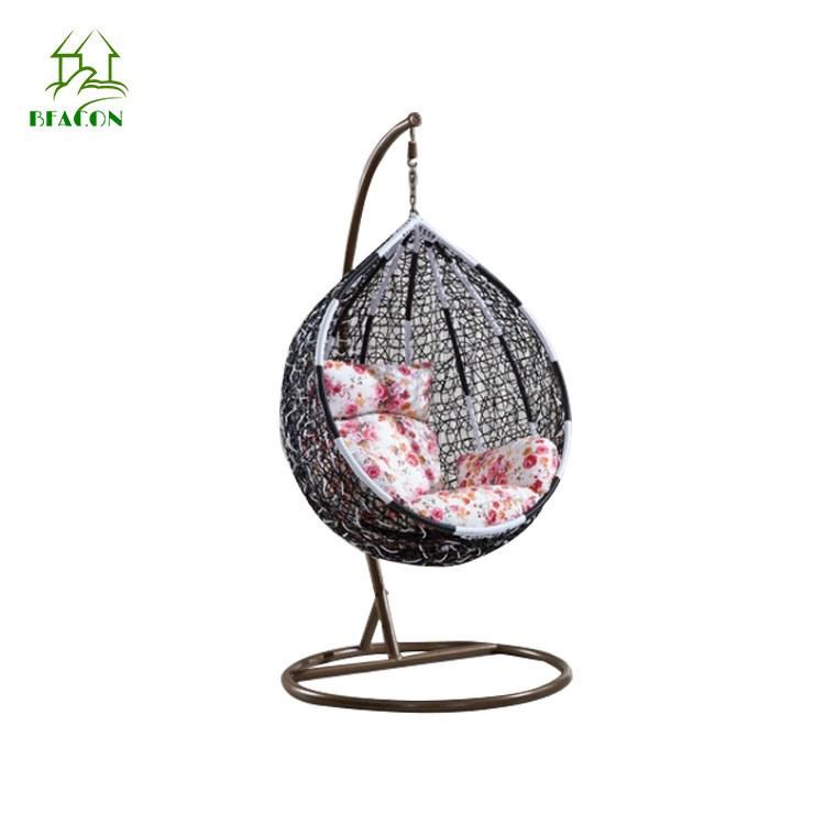 Popular Outdoor Indoor Rattan Weaving Hanging Swing Chair with Cushion